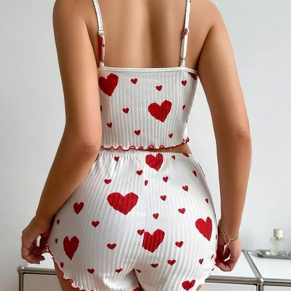 Women’s Sweetheart Crop Casual Pajama Short Set Size Medium - Picture 6 of 16